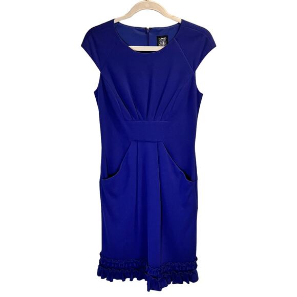 JAX Women's Royal Blue Solid Pockets Crew Neck Cap Sleeve Mini Dress Size 8 - Picture 1 of 10